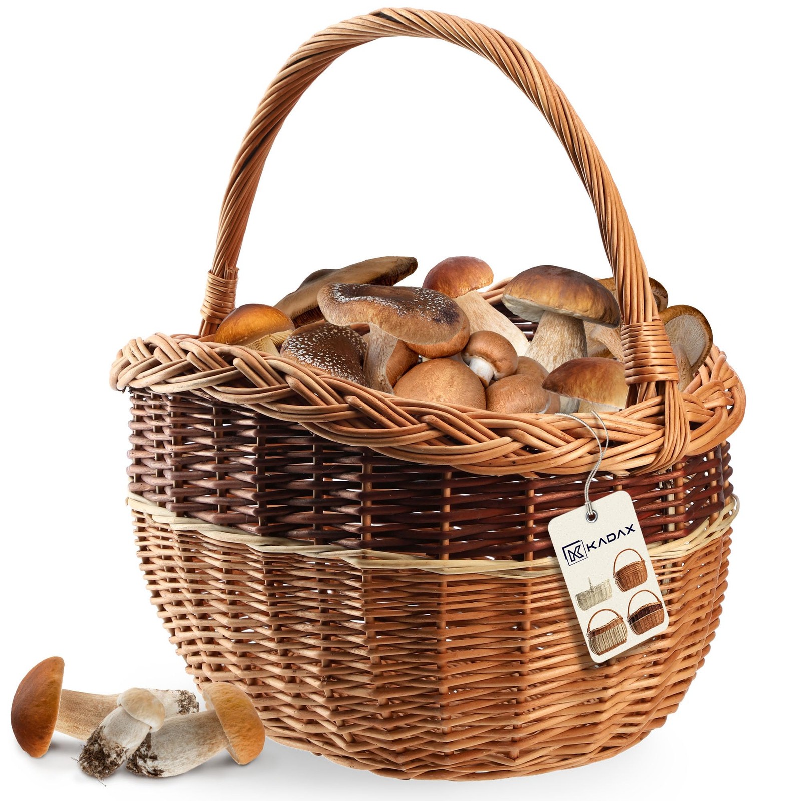 Cesto Spesa Vimini KADAX: Robusto per Funghi e Picnic, Design Oval