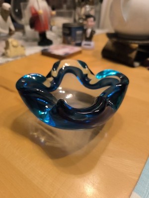 VINTAGE Murano  60er Jahre Aschenbecher Schale Glas blau mit Blasen TOPZUSTAND!