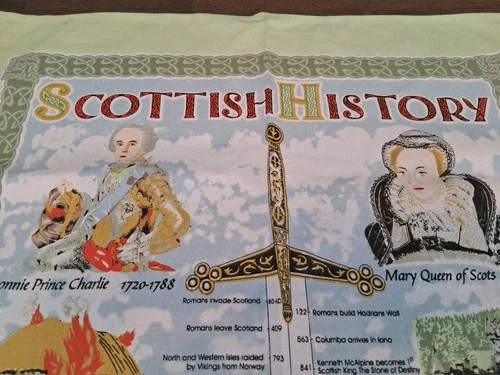 Vtg. SCOTTISH Kitchen Tea Towel 100% Cotton History Glen Appin Art Regd TT950