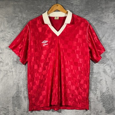 Vintage 80s Umbro Soccer Jersey Men L Red Checkerboard Collared Brazil