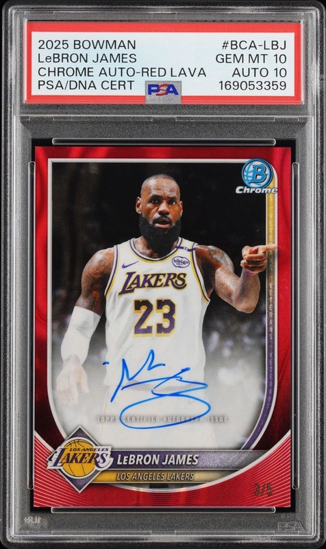 2025-26 Bowman Chrome LeBron James Auto Red Lava Refracto 3/5 PSA10 MT10