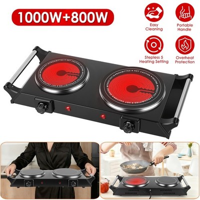 1800W Kitchen Electric Burner  With Handles Hot Plate Cooktop Cooking Stove