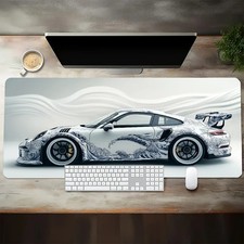 White Black Sports Car Gaming Mouse Pad XXL Desk Mat Non Slip Waterproof Large