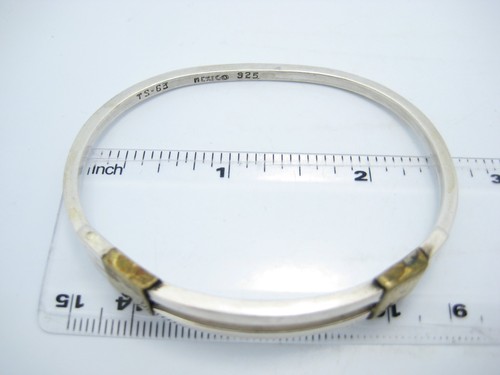 Mexico Sterling Silver 8mm Tow Tone Cutout Bangle Cuff Bracelet - Picture 6 of 6