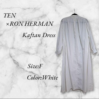 TEN Ron Herman Cotton Kaftan Long Dress Band Collar Gathered White from Japan