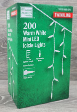 Home Accents Holiday 200 LED Icicle Lights Warm White 17.5ft Twinkling NEW