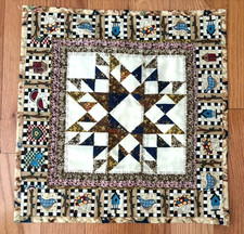 Table topper hand quilted brown,white, black 16 x 16 new handmade