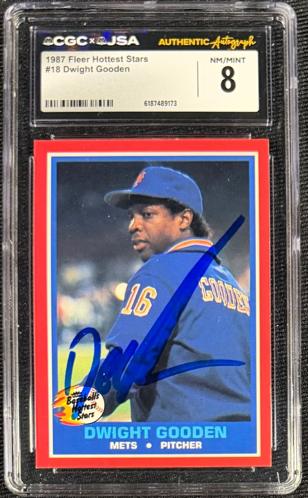 DWIGHT GOODEN SIGNED 1987 NEW YORK METS FLEER HOTTEST STARS #18 CGC 8 AUTO