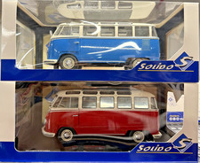 LOT OF 2 1962 VOLKSWAGEN T1 SAMBA BUS 1 RED  1 BLUE 1:18 by SOLIDO BRAND NEW