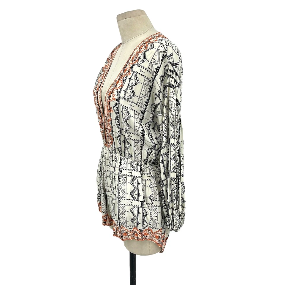 Cleobella Mischa Boho Henna Print Embroidered Romper Cream Size Small - Image 4 of 4