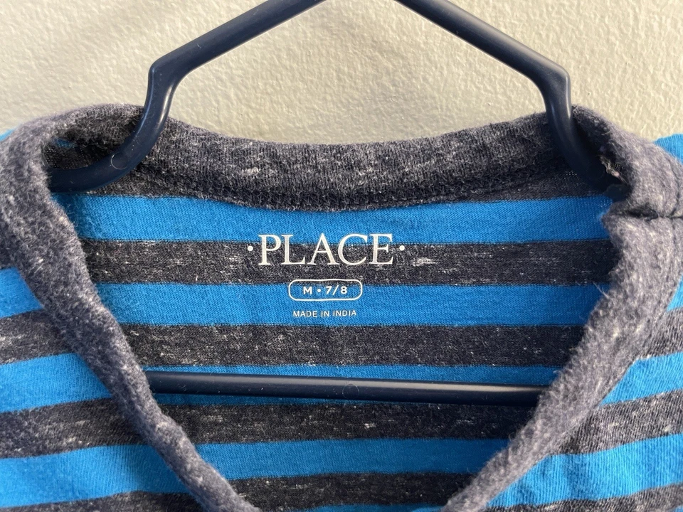 TCP Niños Niños Ligero Rayas Cuello Redondo Manga Larga Camisa Azul M 7/8 Foto 2 de 4