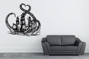Kraken Ship Wall Decal Nautical Vinyl Sticker Octopus Mural Ocean Ebay