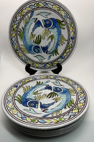 Le Cadeaux Melamine Catalina Appetizers Plates Lot Of 6 NEW 6.5" Fish Coastal - Picture 2 of 5