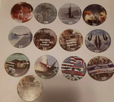 6th  Print Full Set of All 13,  25 Cent AAFES  Pogs 2005 printing  A.U.