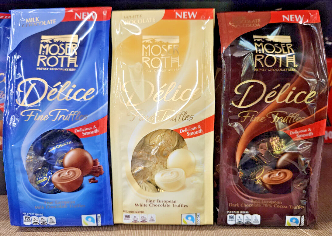 Moser Roth Delice Fine Truffles Milk, White, Dark Chocolate 4.9oz