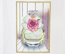Lani hand painted needlepoint canvas Muguet Perfume Bottle Pink Flower Elegant