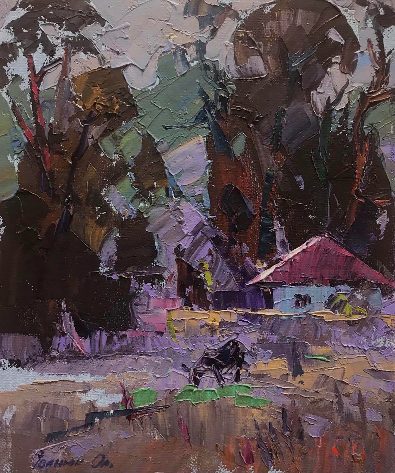 Oil Painting House Edge Forest Kalenyuk A Original Framed Wall nKalen384