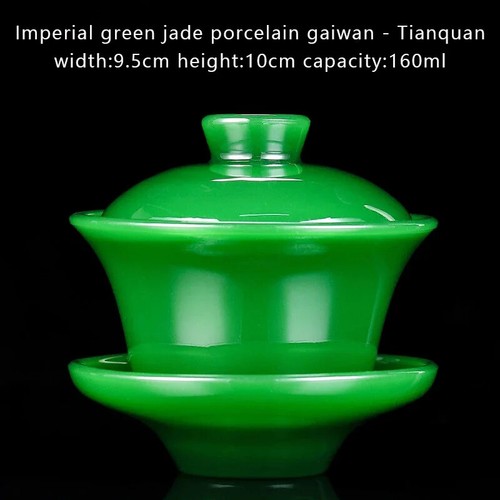 Imperial Emerald Green Gaiwan Tea Cup Jade Porcelain Sancai Covered Bowl - Picture 7 of 7