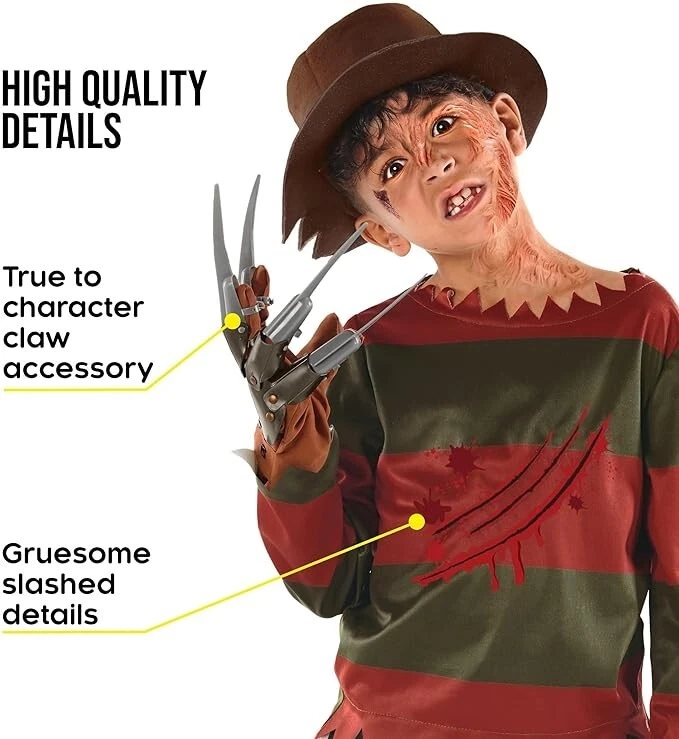 Kids Freddy Krueger Costume Boys Nightmare on Elm Street Killer Halloween Horror - Image 3 of 4