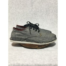 TOMS Mens 8 Sneaker Casual Charcoal Gray Chambray Canvas Lace Up Unfinished Edge