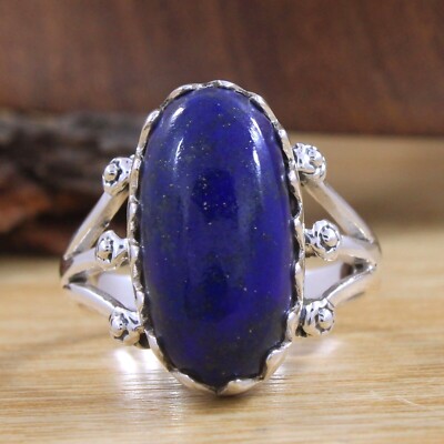 Lapis Lazuli Gemstone 925 Sterling Silver Handmade Jewelry Women Ring All Size