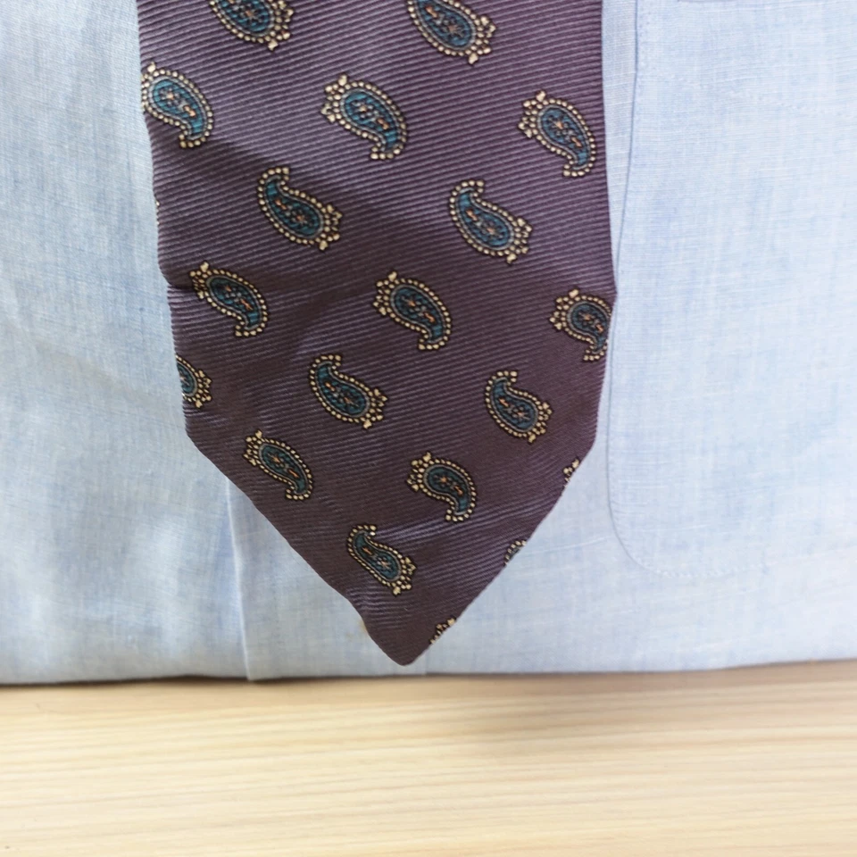 Neck Tie Mens Blue Paisley Silk Foulard Hand Printed Twill ENGLAND MARK SHALE - Image 2 of 4