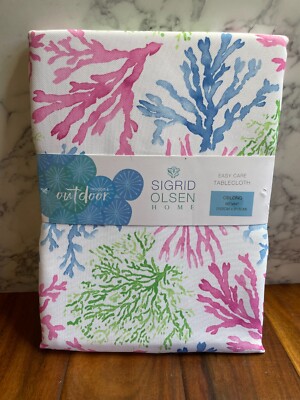 New Sigrid Olsen Home Indoor Outdoor Easy Care Coral Tablecloth Oblong 60'' x 84''