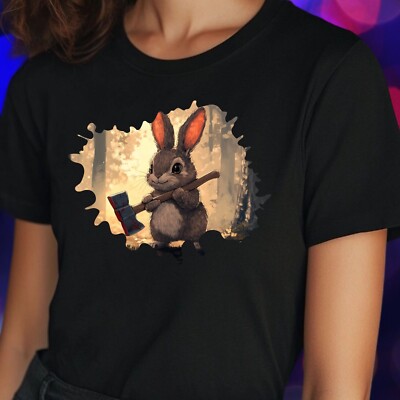 T-Shirt Frauen Häschen mit einer Axt Motiv Baumwolle Größe S bis 3XL