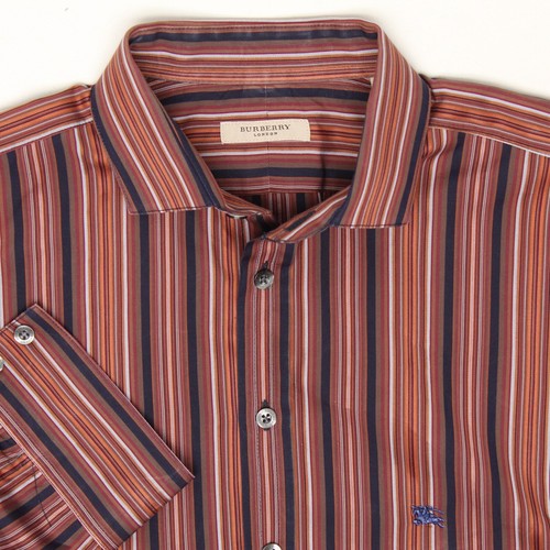 Burberry London Mens Dress Shirt M Brown Blue Orange Red Stripe Long Sleeve - Picture 4 of 7