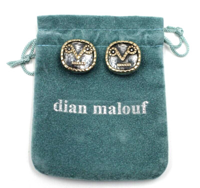 Dian Malouf Sterlingsilber & 14K Gelbgold Tiki Gesicht Clip Ohrringe & Etui
