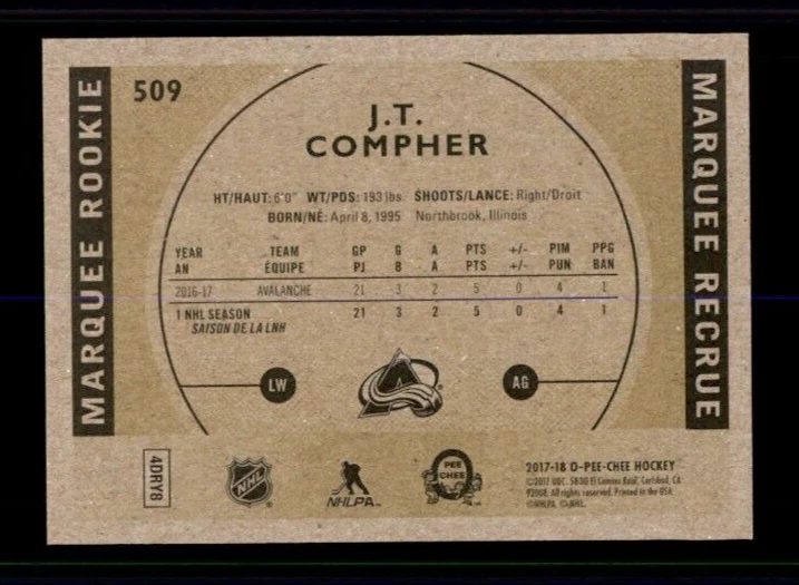 2017-18 O-Pee-Chee Retro #509 J.T. Compher. - Image 2 of 2