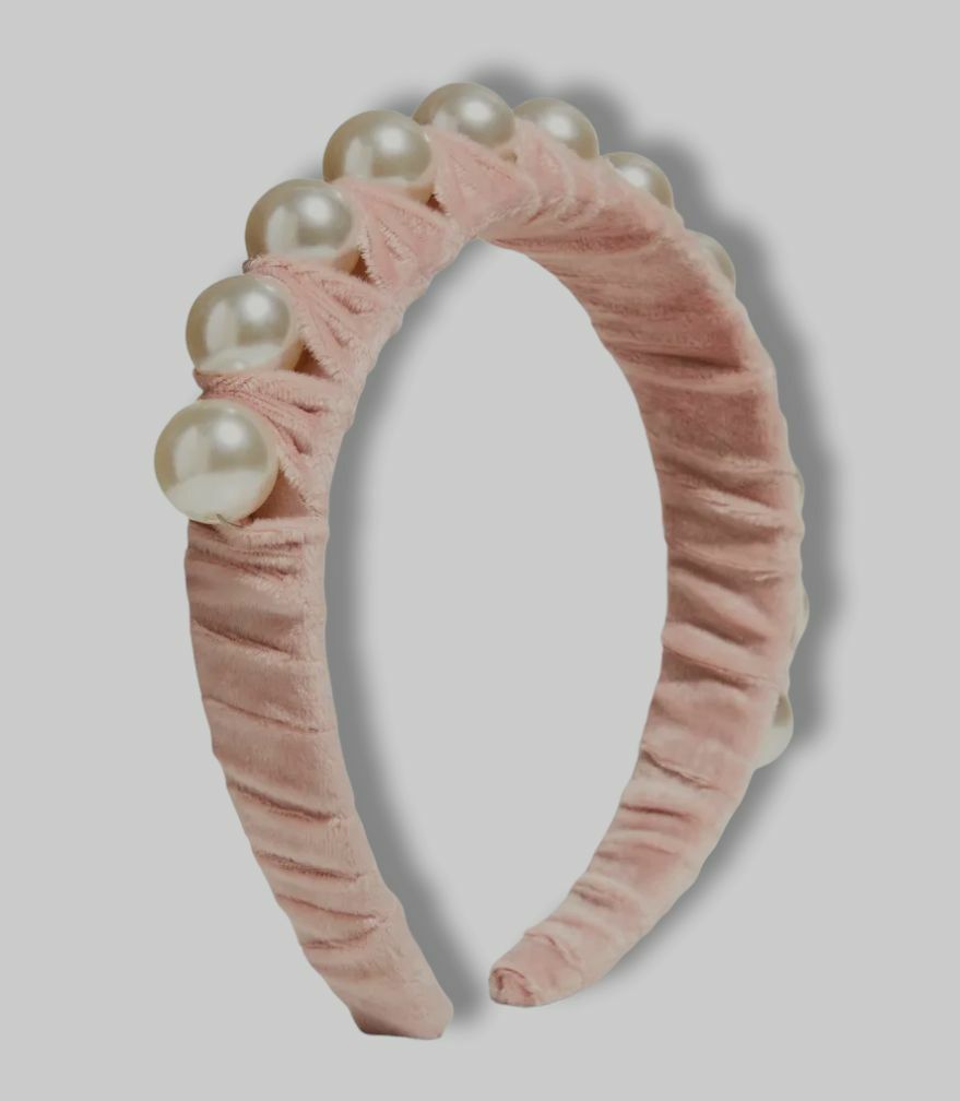 Pink Pearl Velvet Headband Pink Silk Velvet Side Pearl Headband - Etsy main image 2