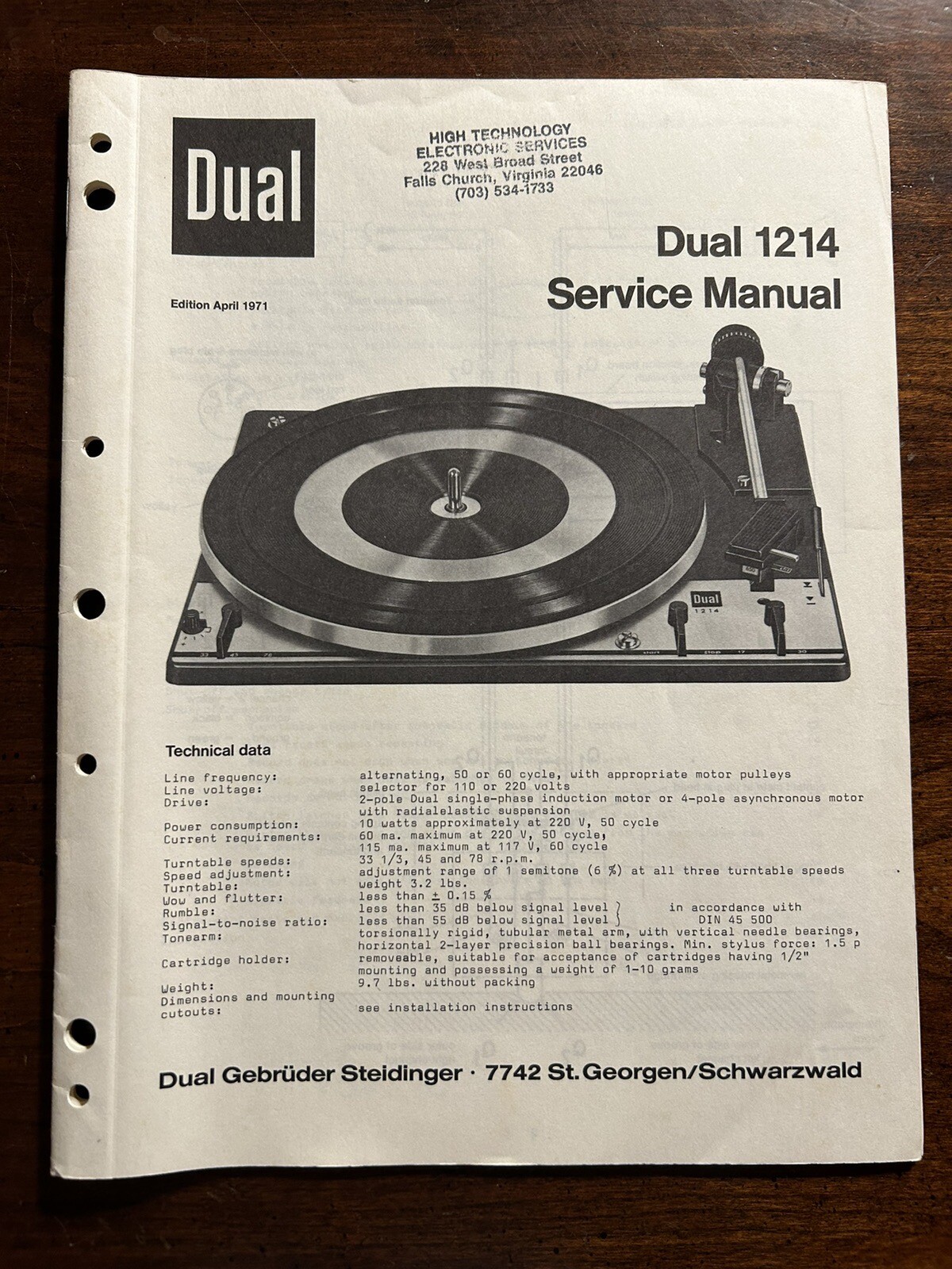 Dual 1214 Turntable Record Player Service Manual Original OEM Genuine