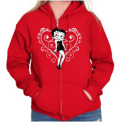 Betty Boop Vintage Cartoon Filagree Heart Womens Zip Hooded