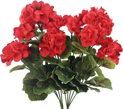 2 Pcs Artificial Geraniums Silk Flowers Outdoor Artificial Geranium Bush Red USA