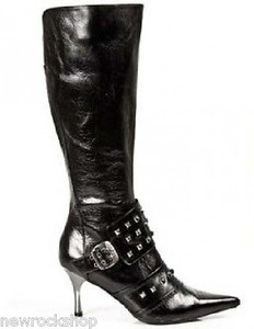 black high heel mid calf boots