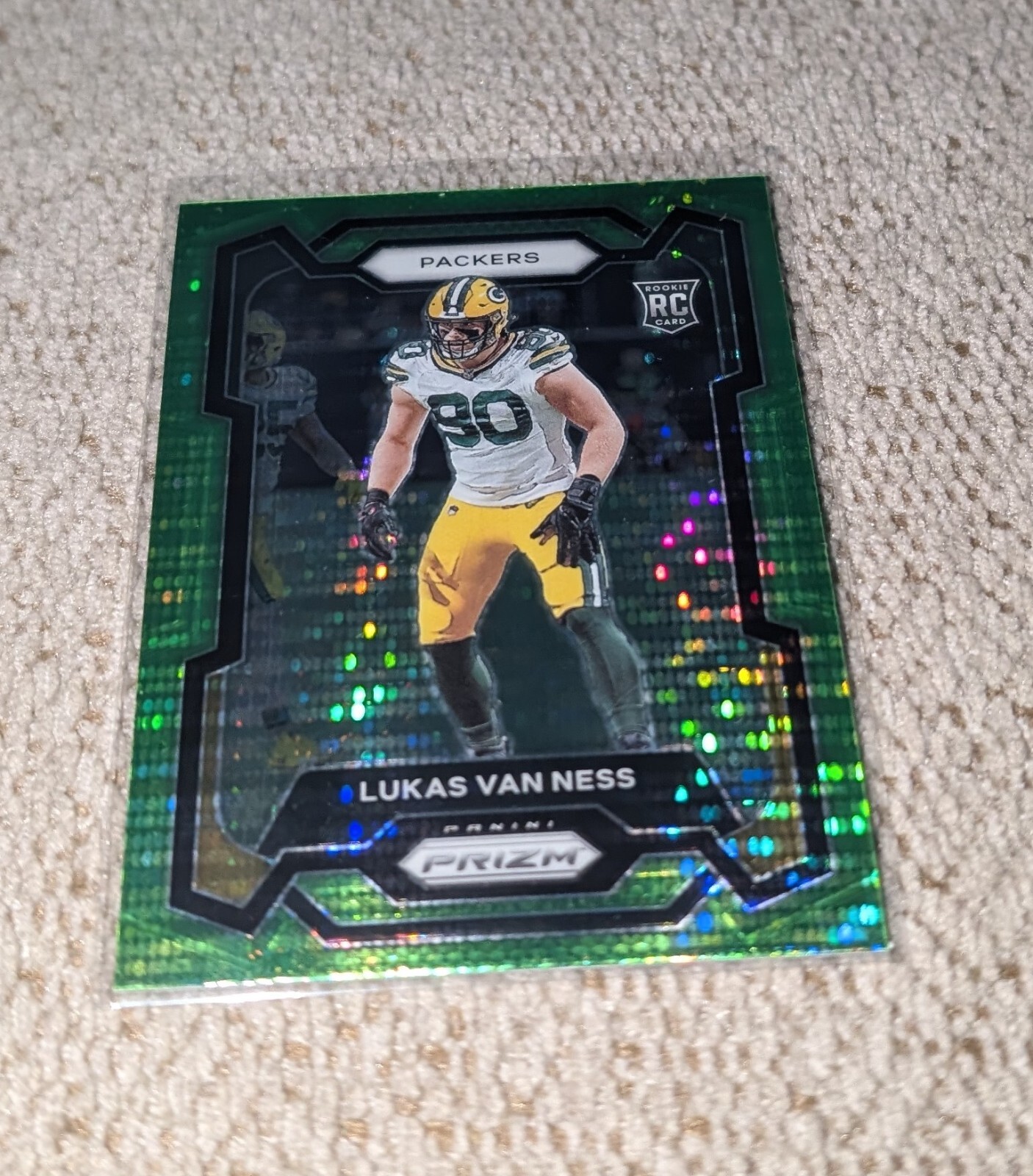 2023 LUKAS VAN NESS PRIZM GREEN PULSAR RC #336 (PACKERS)