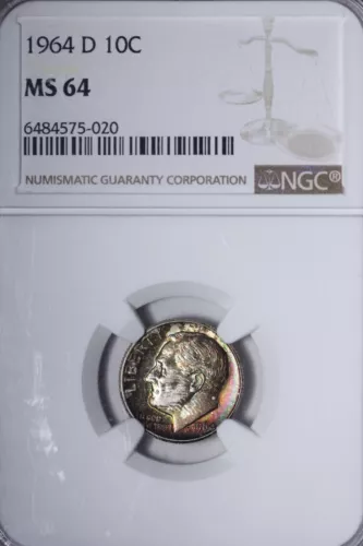 BU 1964-D Roosevelt Dime NGC MS64 Incredible Toning! XEK
