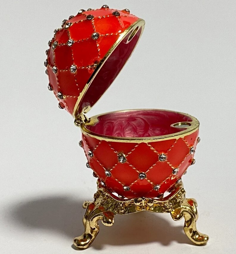 Handmade Faberge Egg style, Swarovski Crystals, Enameled Metal Egg Jewelry Box