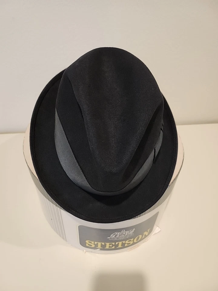 Stetson Fedora Royal Ivy League Vintage Black Fur Felt Wide Ribbon Original Box - Image 3 of 4
