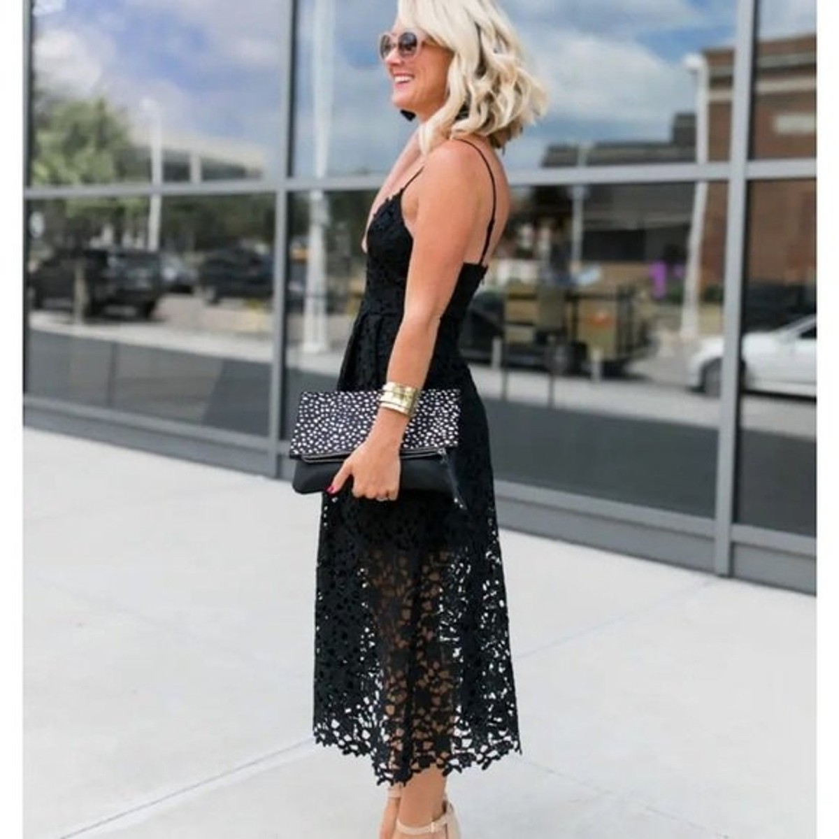 astr the label v neck lace fit & flare dress Pellagia Eyelet Midi Dress
