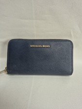 Michael Kors Wallet Navy Leather Zip Around Purse Womens Designer MK Long Wallet