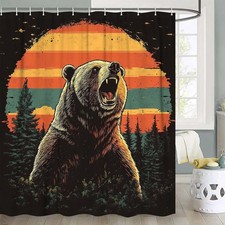 Bear Shower Curtain Rustic Forest Sunset Cabin Farmhouse Bathroom Decor
