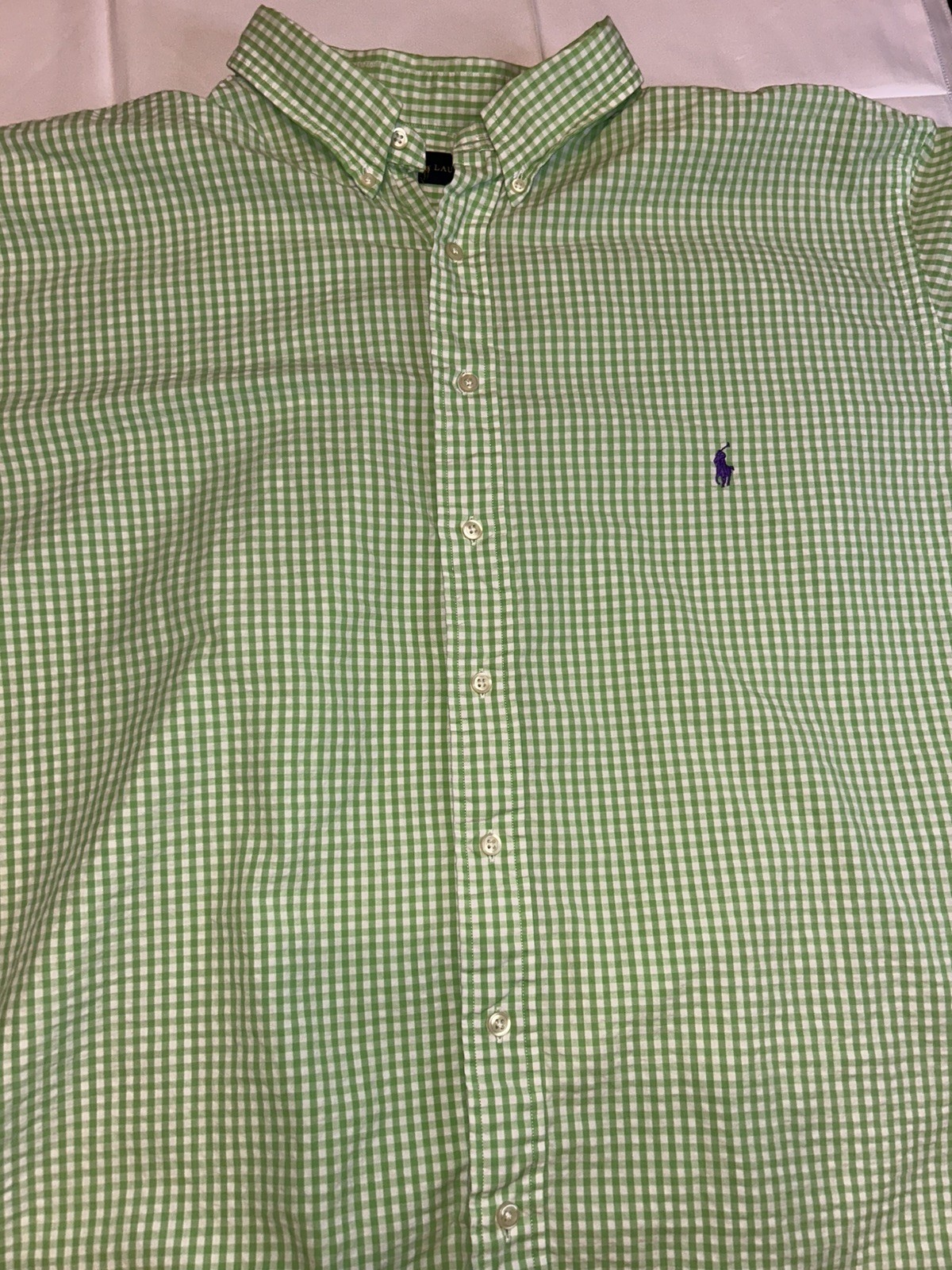 Polo Ralph Lauren Mens 3XLT Green White Short Sleeve Cotton Shirt VINTAGE