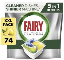 Fairy Platinum All in One Lemon Dishwasher Tablets, Lemon, 74 Tablets