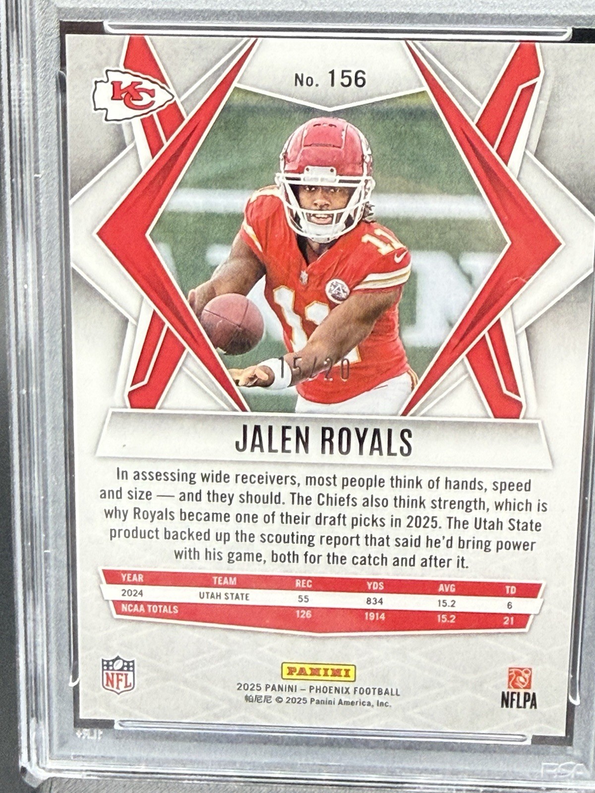 2025 Panini Phoenix - Rookies Jalen Royals #156 Orange Seismic /20 (RC) PSA 9 view 3