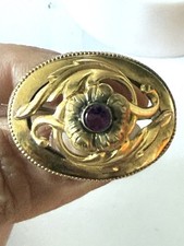 Ancienne Broche Art Nouveau Plaque Or bijoux vintage jewelry Stylisée Pierre
