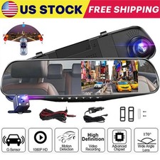 Rearview Mirror Dash Cam 1080P HD DVR Dual Camera Car Front Rear Video Recorder