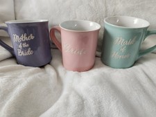 Juego de 3 tazas de café de cerámica con asas para fiesta nupcial usadas en excelente estado