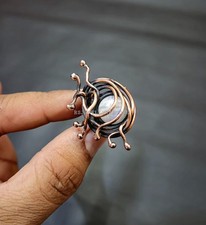 Rainbow moonstone Copper Wire Wrapped Ring Gemstone Ring Handmade Ring Jewelry